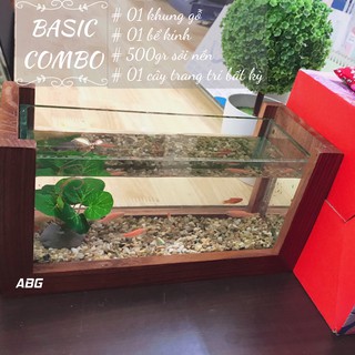 Bể Cá Mini - Bể Cá Khung Gỗ - Bể Cá Để Bàn Làm Việc Handmade