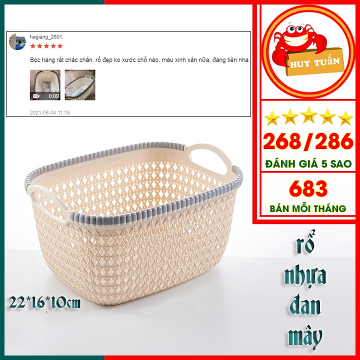 Rổ nhựa giả đan mây có quai cầm màu pastel xinh xắn