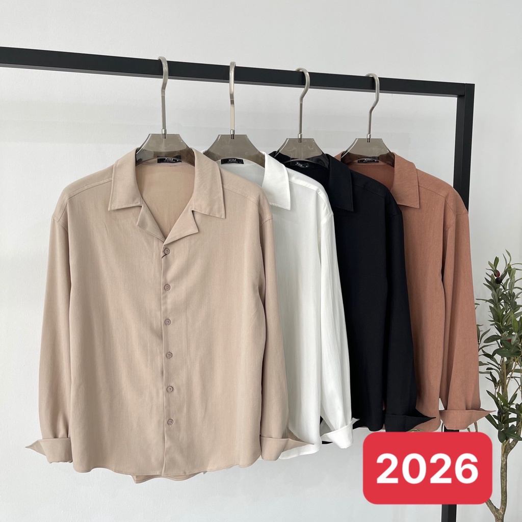 Áo sơ mi nam nữ dài tay cổ Vest UNISEX trơn 3 màu đen trắng be sữa chất đẹp hàng Quảng Châu | BigBuy360 - bigbuy360.vn