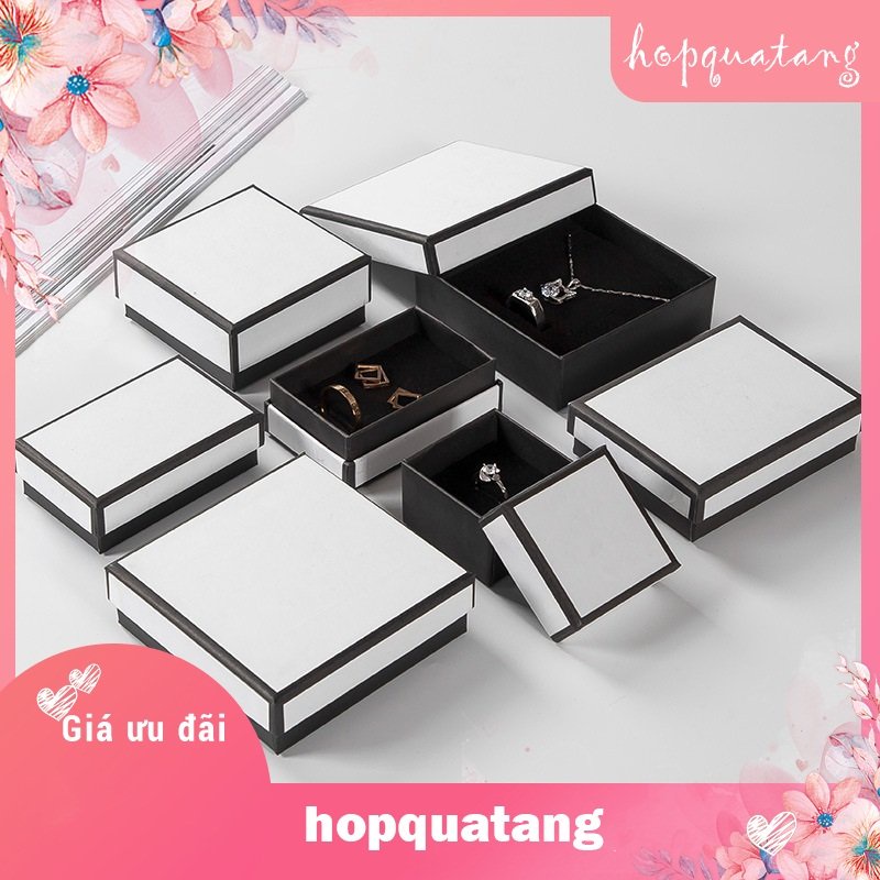 Hộp Quà Tặng Hộp Trang Sức Màu Trắng Viền Đen