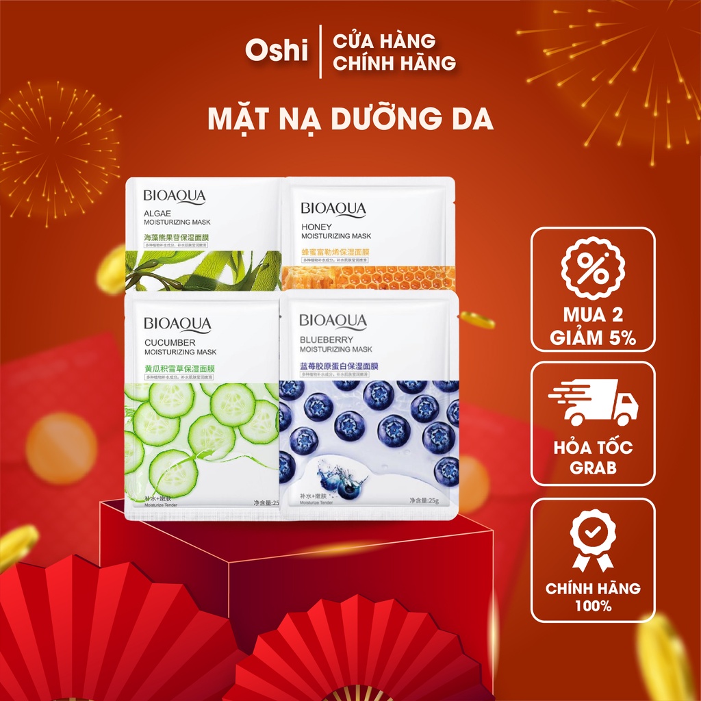 Combo 10 Mặt nạ dưỡng ẩm trắng da từ dưa leo, rau má, collagen giúp thu nhỏ lỗ chân lông kiểm soát dầu (Ngẫu nhiên)