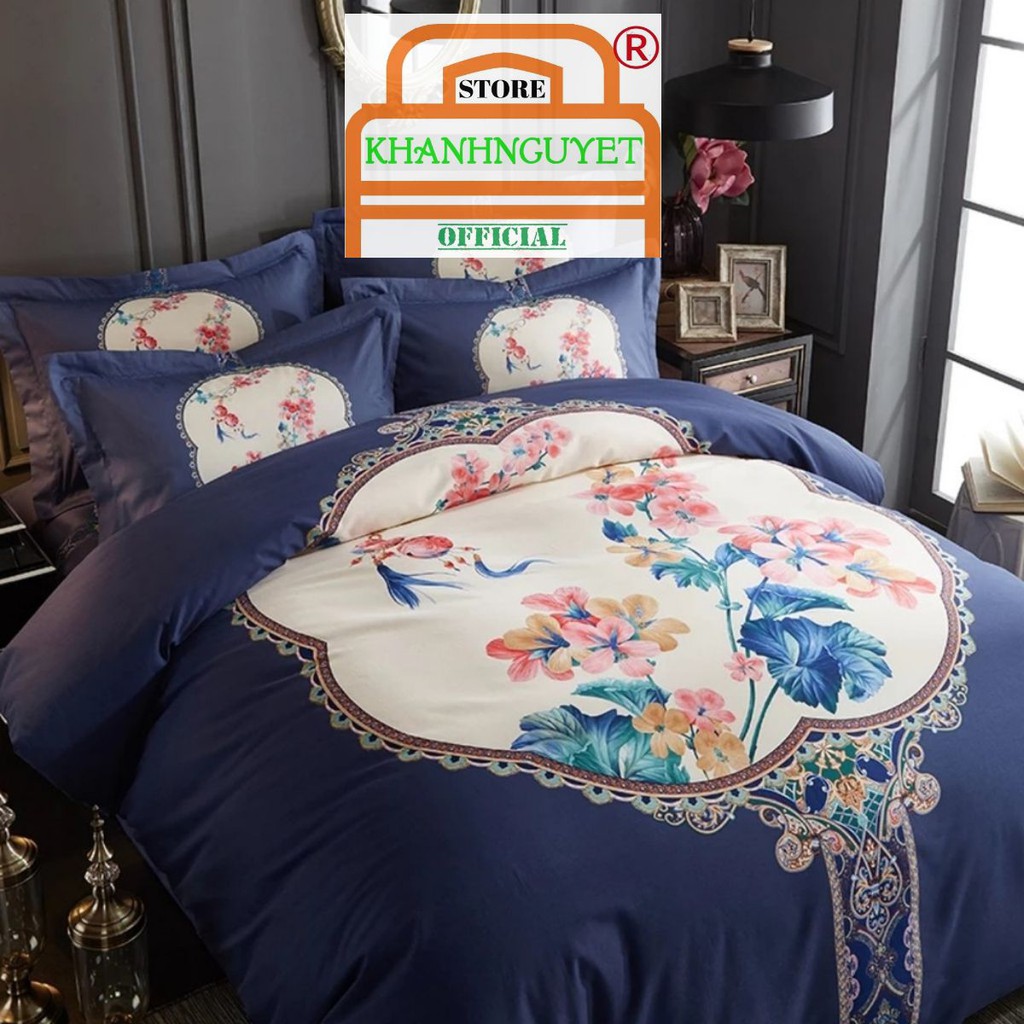 Bộ vỏ chăn ga gối cotton 100% (Hoa Thủy Tiên)