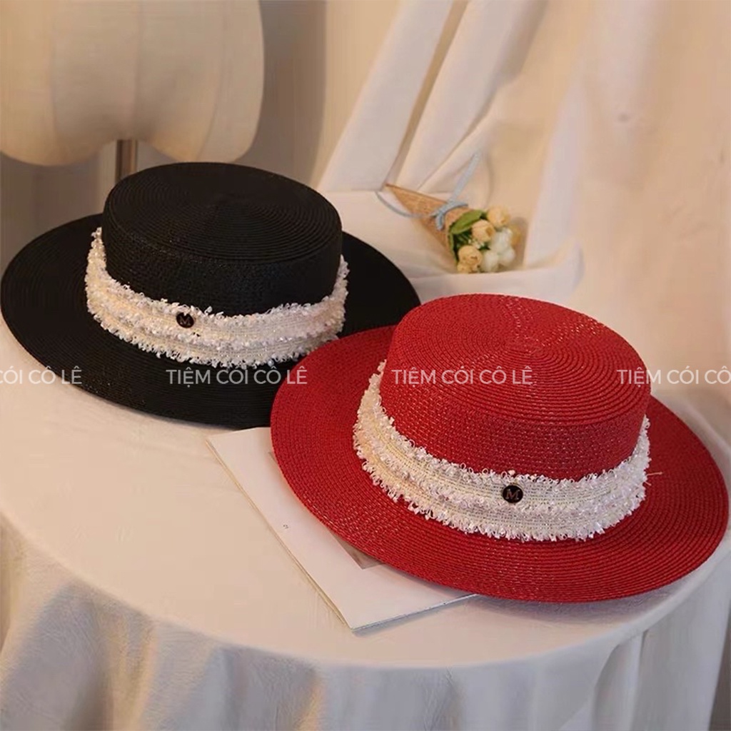 Nón cói gaucho vành 7cm phối đai tua sang chảnh phù hợp đi biển, chụp ảnh - Tiệm Cói Cô Lê