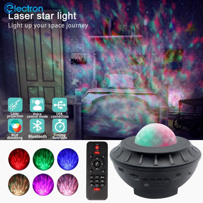 Đèn LED chiếu hình vì sao / sóng biển cho ban đêm lãng mạn đầy màu sắc