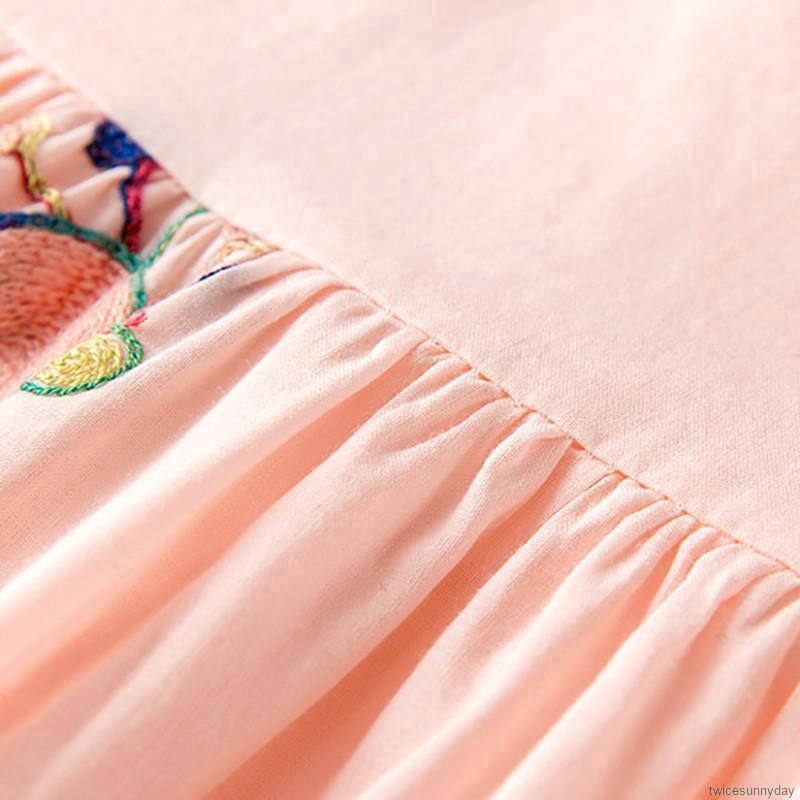 Đầm cotton ngắn tay , in họa tiết hoạt hình cho bé gái