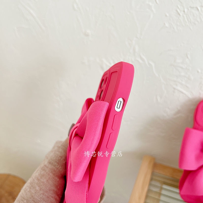 Ốp Điện Thoại Mềm Họa Tiết Hoa Hồng Thắt Nơ Đỏ Nữ Tính Gắn Dây Đeo Cổ Tay Cho Iphone 13 11 12promax xr xs 14