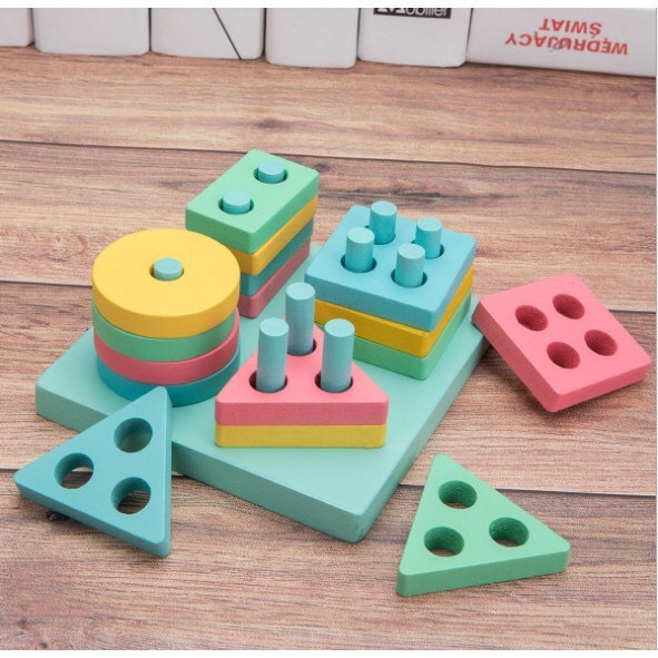 Bộ đồ chơi xếp hình bằng gỗ thả khối Montessori cho bé BABYLAND