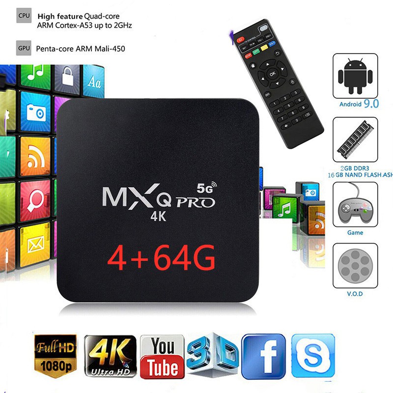 TV Box thông minh MXQ PRO 5G 4K HD 4G + 64G điều khiển từ xa giải mã đa phương tiện sử dụng tại nhà