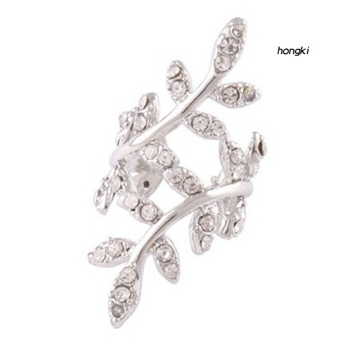 Khuyên kẹp vành tai hình chiếc lá đính đá phong cách punk dành cho nữ