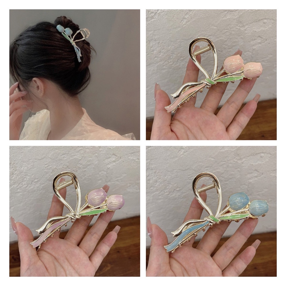 Kẹp Tóc Hình Hoa Tulip Lưng Kiểu Pháp Thanh Lịch Cổ Điển Cho Nữ