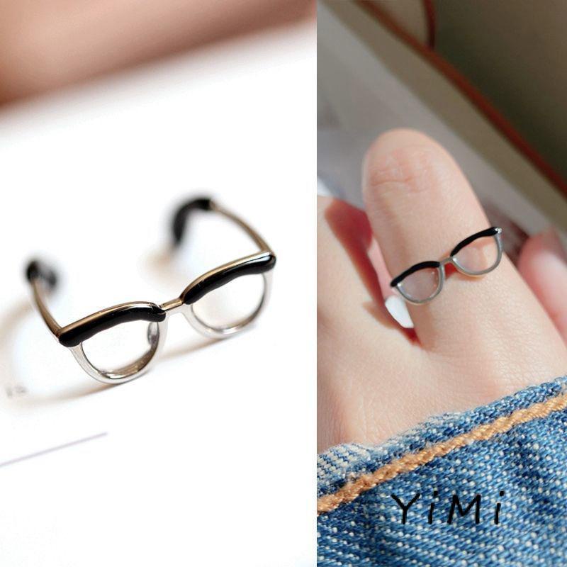 Nhẫn hở bằng hợp kim tráng men tạo hình mắt kính độc đáo thời trang cho nam và nữ