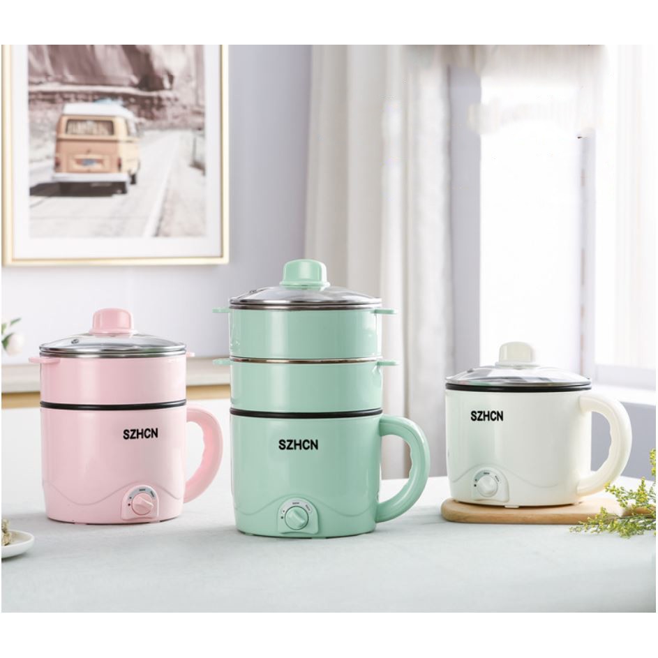 Nồi Lẩu Điện CHIGO Chính Hãng, Nồi Điện Đa Năng Chống Dính 2 Tầng Mini 1,2l Tặng Kèm Xửng Hấp, Nấu Cơm Thơm Ngon