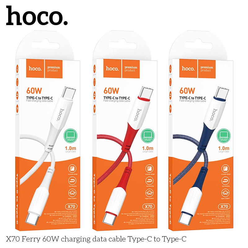 Cáp sạc nhanh Hoco. X70 Type C sang Type C PD60W 100% thích hợp cho Xiaomi Mi 9