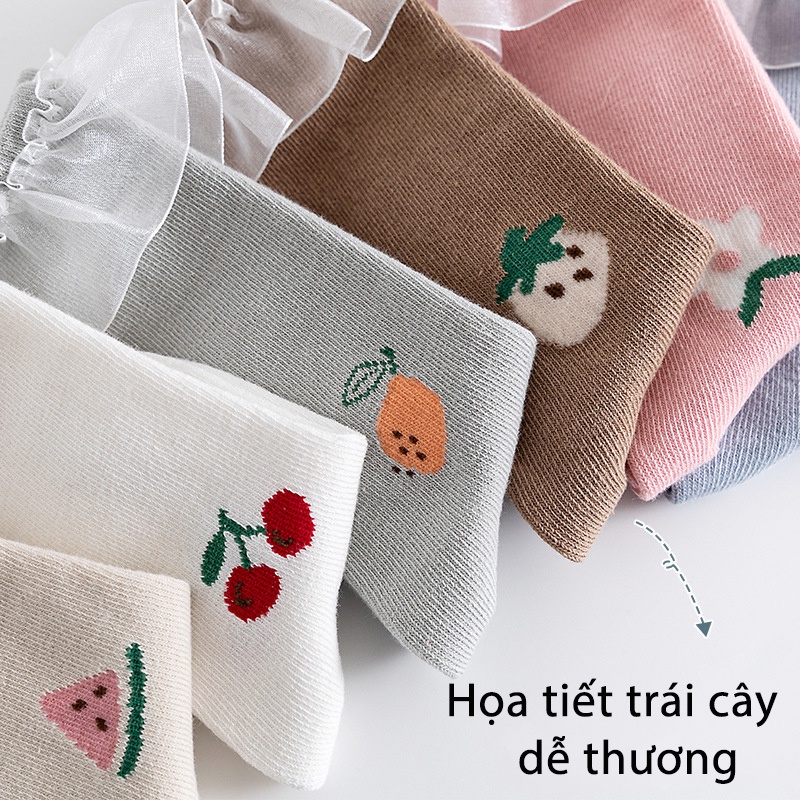 Tất vớ ren hoa quả mềm mại co giãn dễ thương cho bé gái
