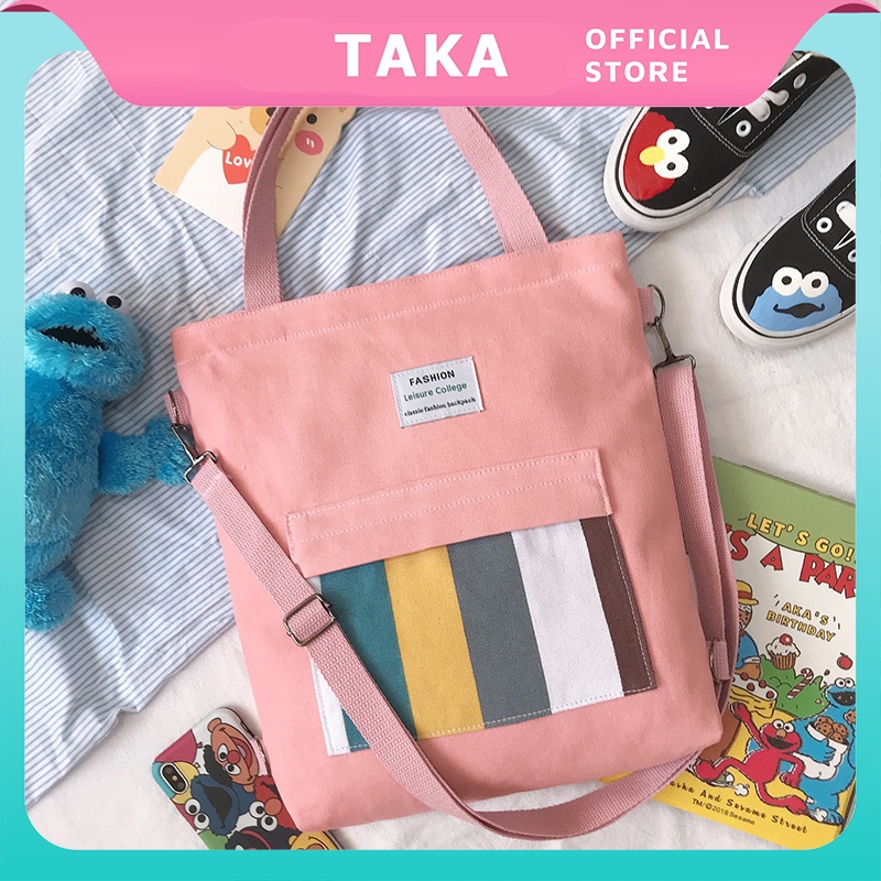 Túi vải bố canvas tote đựng đồ quần áo đeo vai thời trang nhỏ giá rẻ kèm theo con gấu TVCC45