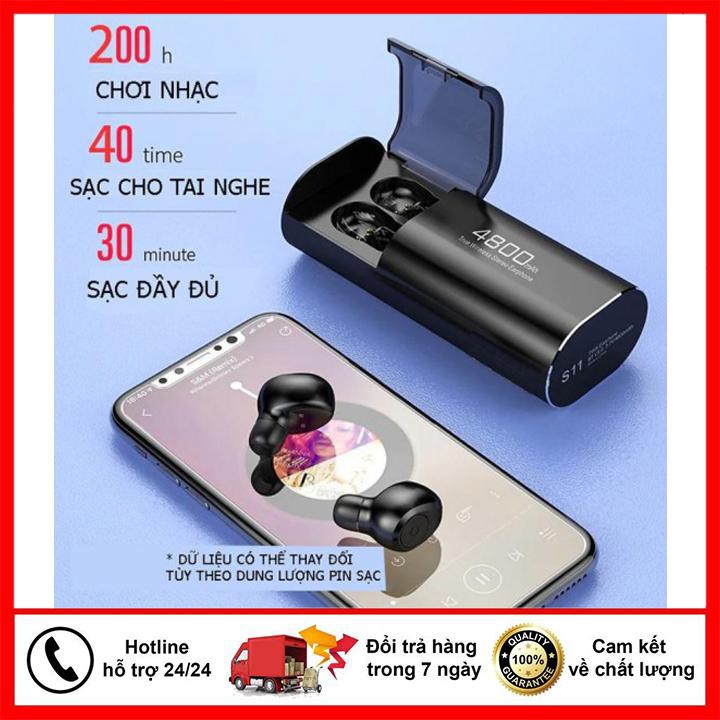 Tai Nghe Bluetooth không dây S11 V5.1 Tích hợp Dock Sạc Dự Phòng 4800mAh Bass mạnh mẽ pin siêu trâu Bảo Hành Lỗi 1 đổi 1