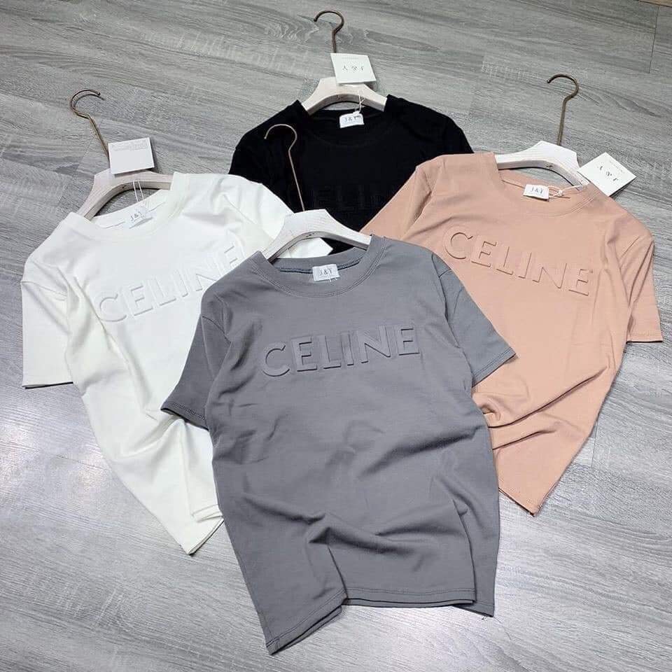 Áo phông chữ dập nổi Celine