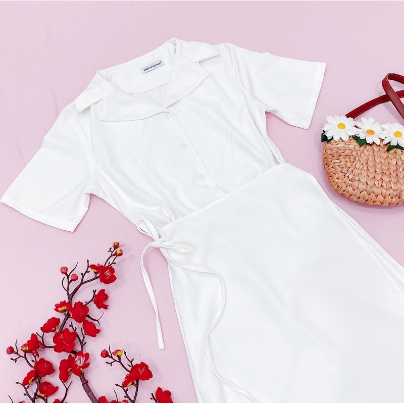 Đầm trắng cổ vest đắp tà (kèm hình thật) | BigBuy360 - bigbuy360.vn