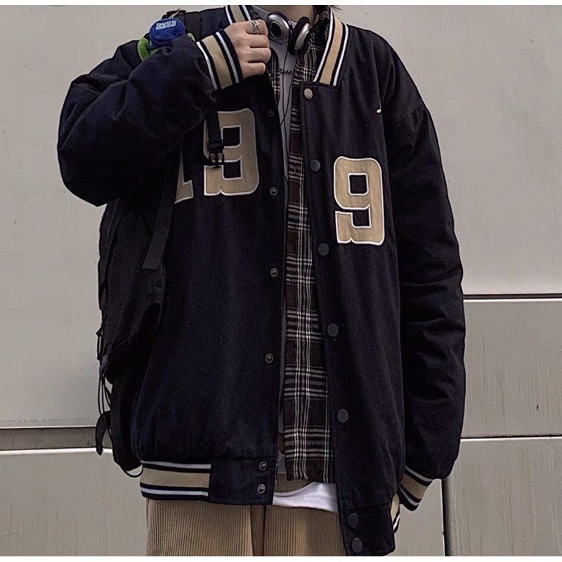 Áo bomber kaki có chần bông 1990 màu xanh than form rộng