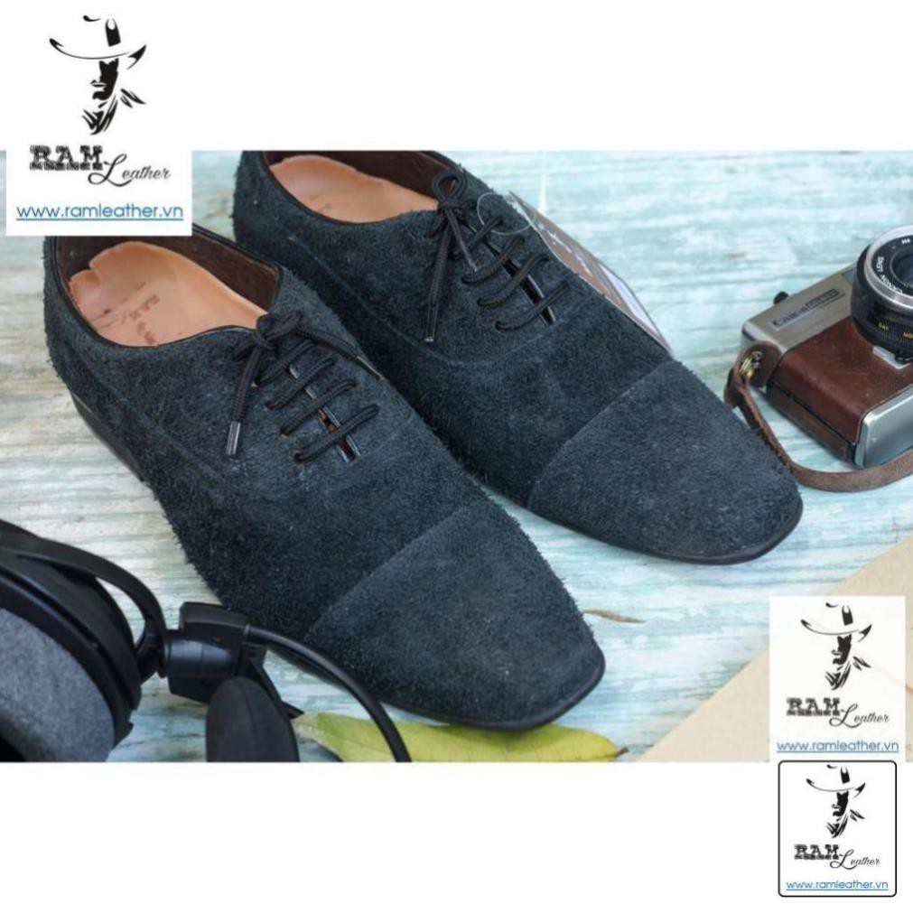(DA BÒ CAO CẤP) GIÀY RAM OXFORD DA BÒ THẬT LỘN ĐEN - CHÍNH HÃNG RAM LEATHER ,
