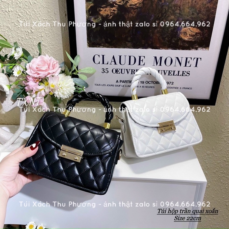 Túi đeo chéo, cầm tay trần ô quai xoắn hình hộp, khoá bấm kiểu dáng thời trang hàn quốc (hàng chuẩn hình)