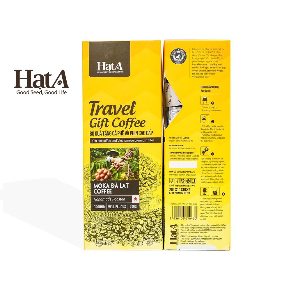 Cà phê rang xay Hạt A Cafe Travel Gift Coffee 100% hạt Arabica nguyên chất Moka Đà Lạt 200gr