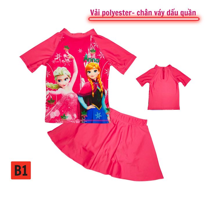 Đồ bơi bé gái tay ngắn hình elsa 11-40kg, quần giả váy tạo cảm giác tự tin- thoải mái - Tomchuakids