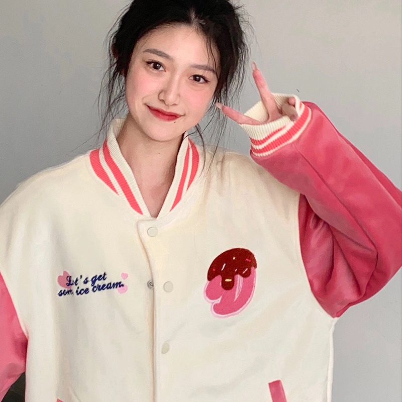 Áo khoác bóng chày IELGY dáng rộng thời trang cho nữ