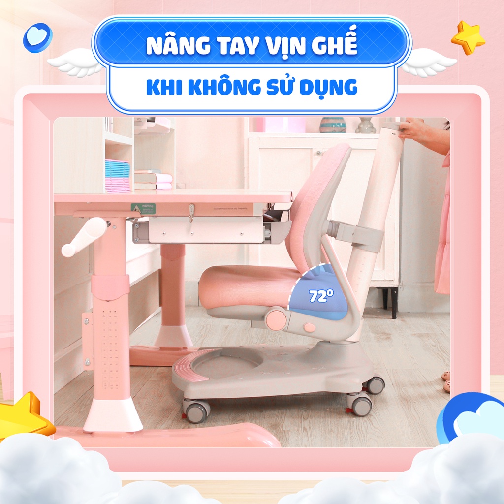 Ghế ngồi học cho bé CHILUX G19 cao cấp chống gù lưng điều chỉnh 3 chiều, có tay vịn, đệm cao su thiên nhiên