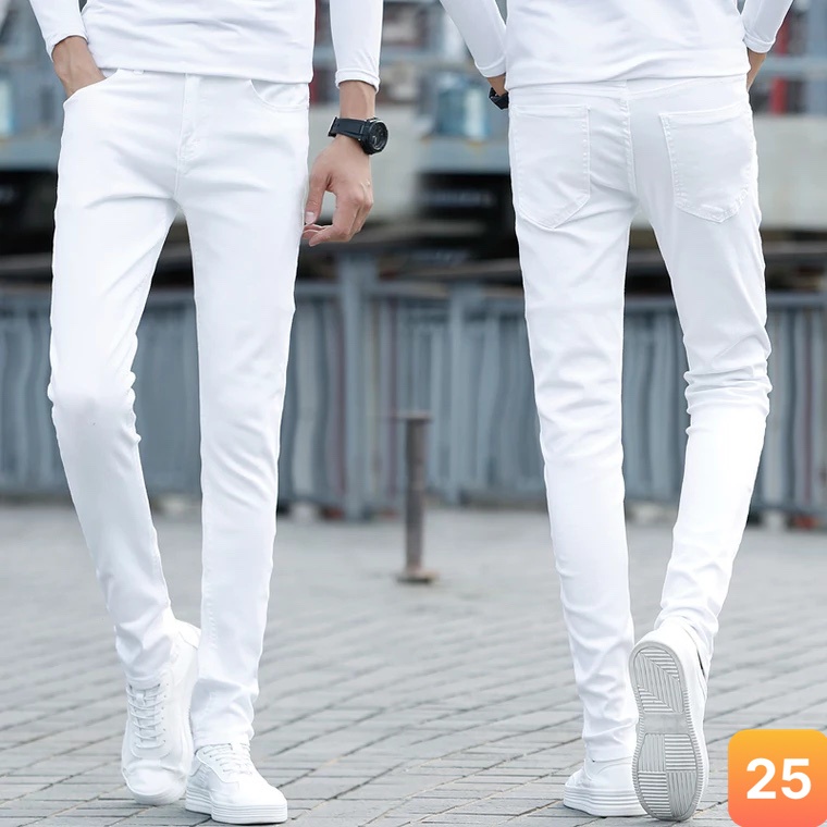 Quần jeans nam màu trắng trơn không rách gối chất liệu bò jean cao cấp co dãn 4 chiều đẹp form rin skinny LAVADO24
