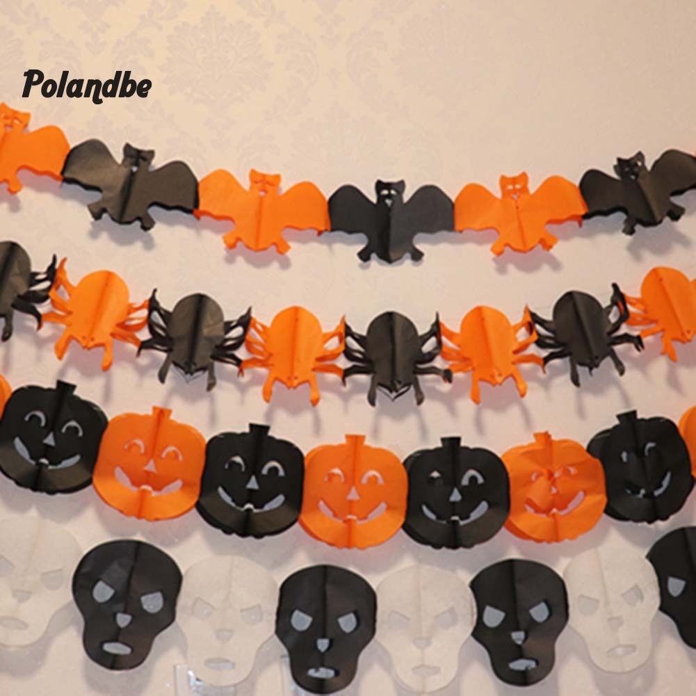 ●PO 300cm Halloween Pumpkin Spider Bat Ghost Bunting Banner Garland Party Decoration