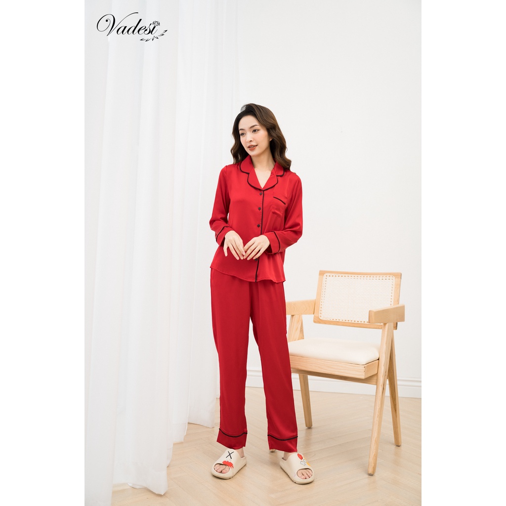 [ NEW - Chính Hãng] Bộ Pijama Dài Tay Lụa Cao Cấp Màu Trơn Basic Đẹp Mềm Mượt - Thời Trang Vadesi