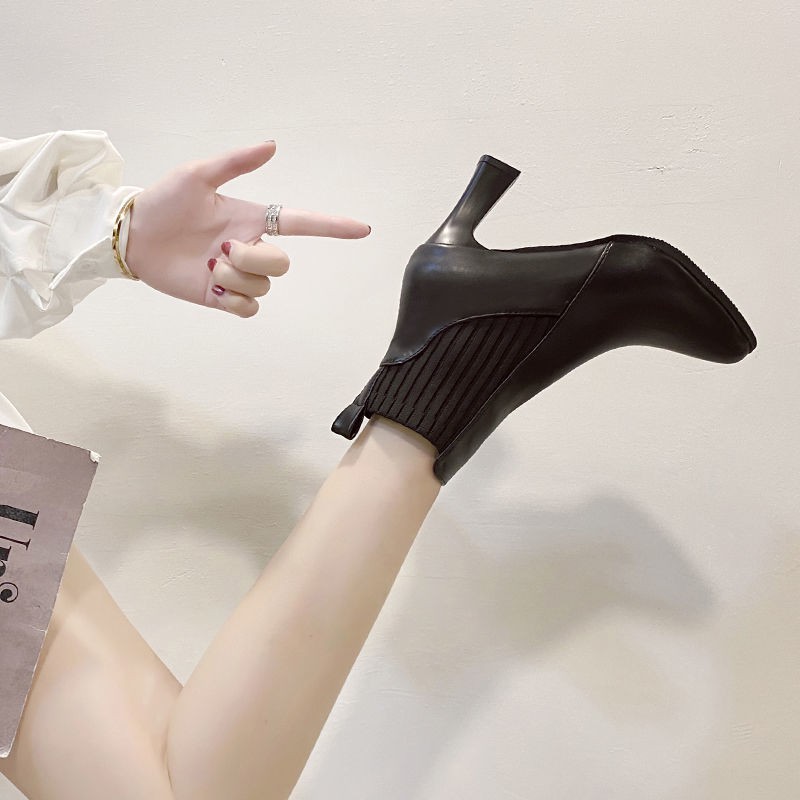 Giày Bốt Cao Gót Mũi Nhọn Co Giãn Phong Cách Âu Mỹ Thời Trang Thu Đông 2020 | BigBuy360 - bigbuy360.vn