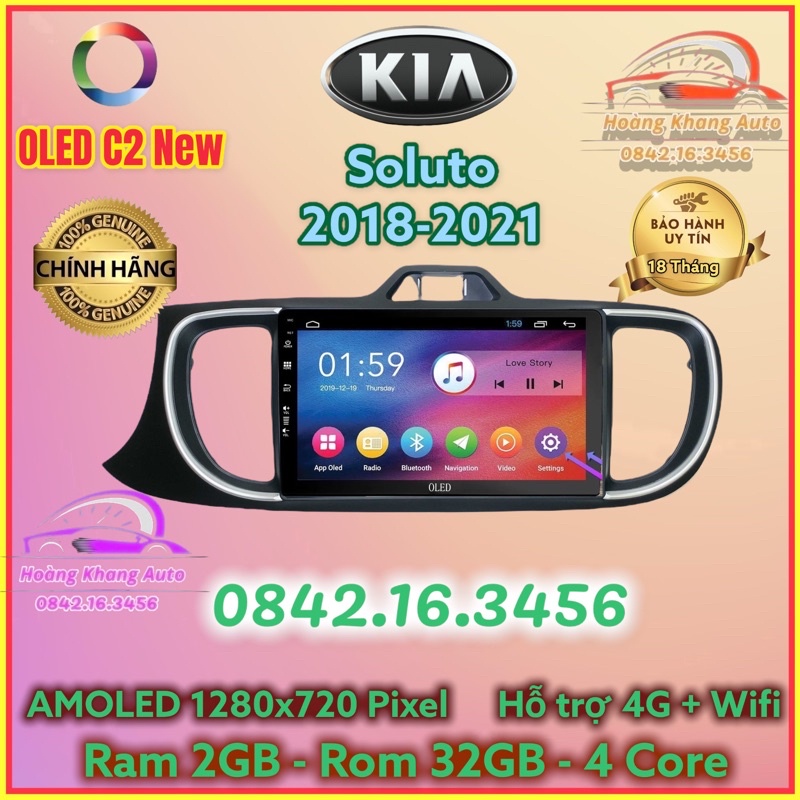 Màn hình Android OLED C2 New Theo Xe KIA Soluto 2019 - 2021, 9 inch kèm dưỡng và jack zin theo xe