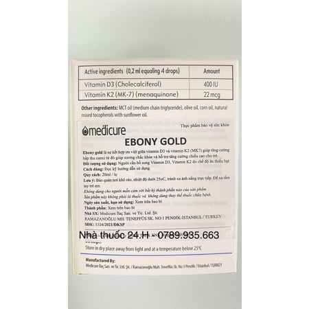 Ebony Gold.Bổ Sung Vitamin D3K2.Giúp Hấp Thu Canxi Phát Triển Chiều Cao Cho Bé