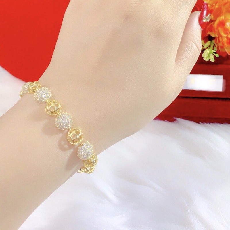 Lắc tay nữ kiểu bi xen kẽ mạ vàng 18 cực đẹp