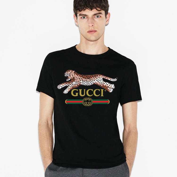 Áo Thun Tay Ngắn In Họa Tiết Da Báo Gucci Kiểu Vintage Cá Tính Cho Nam