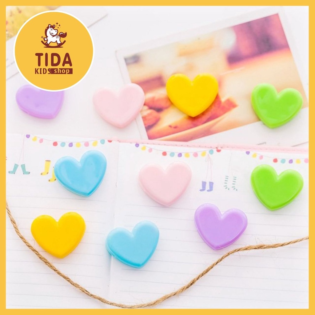 Kẹp Nhựa Hình Trái Tim ⚡️ HOT TREND ⚡️ 2,5*3,5cm, Kẹp nhựa Vintage Trang Trí Nhà Cửa, Góc Học Tập TiDa Kids Shop