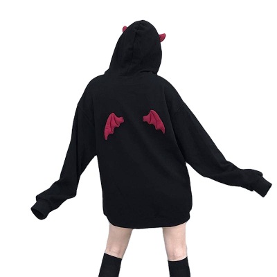 Áo Hoodie Dáng Rộng In Hình Sừng Quỷ Dễ Thương Phong Cách Punk Gothic Cho Nữ