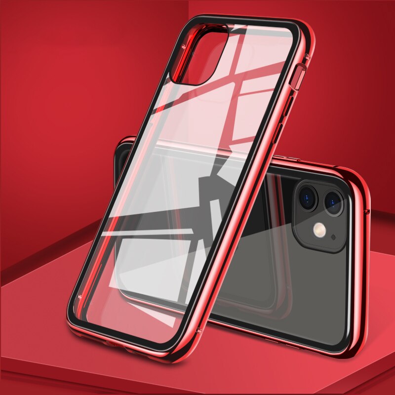 Ốp điện thoại kính cường lực hai mặt viền kim loại nam châm thích hợp cho iPhone X XR XS Max 8 7 6 6S Plus SE 2020