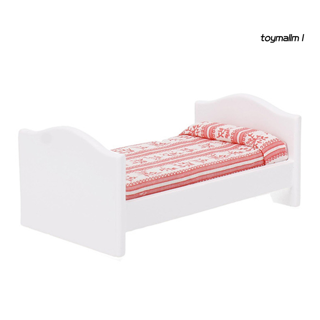 toymall 1/12 Mini Doll House Red Striped Children Small Bed Model Toy Furniture Decor