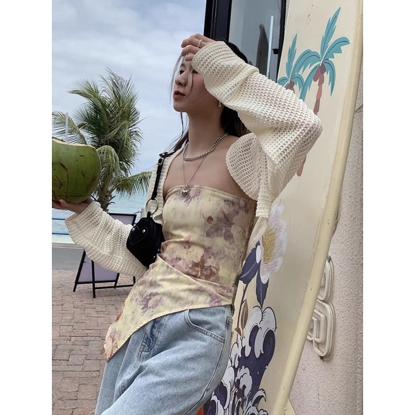 Set áo ống nhún + áo khoác lưới