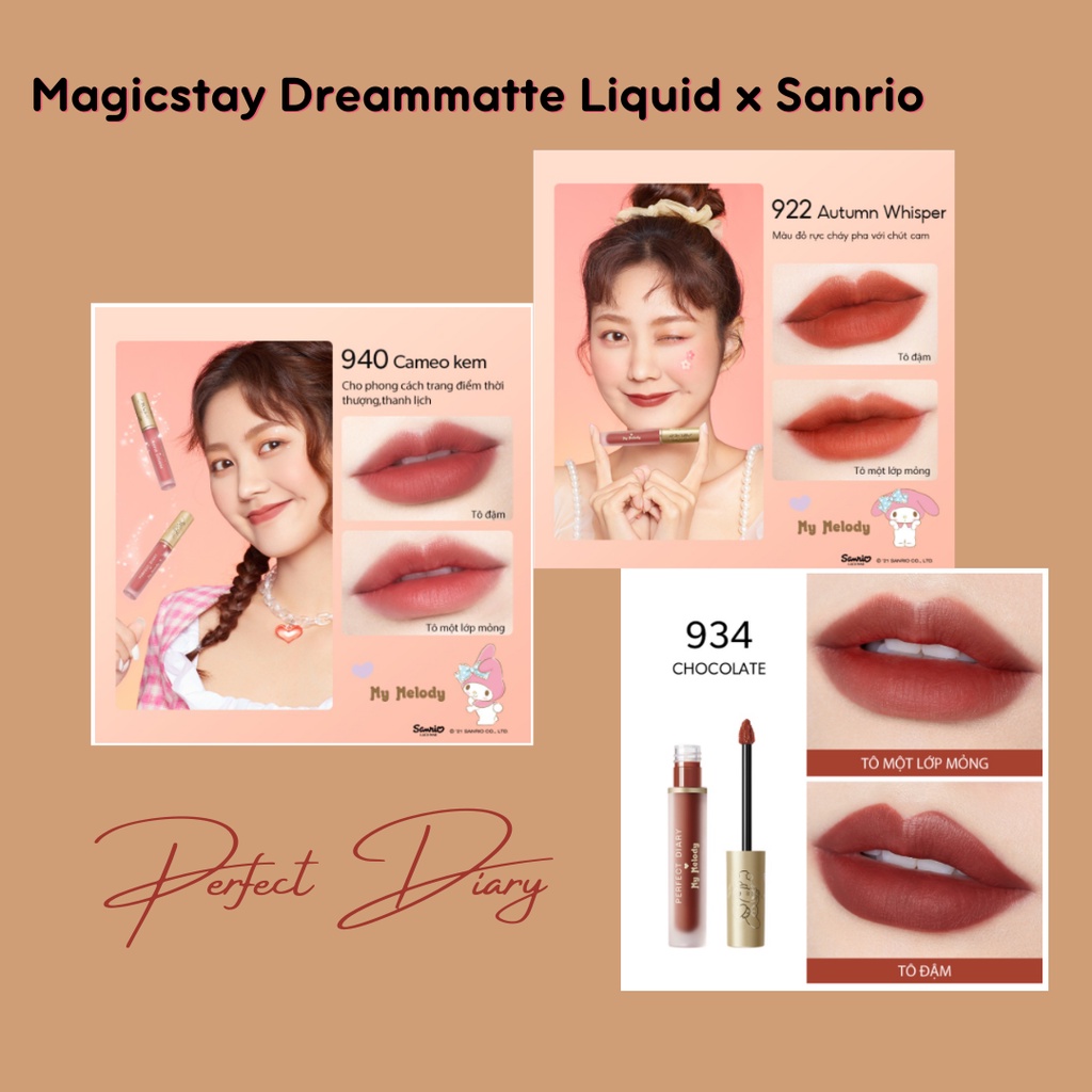 Perfect Diary - Son lì Magicstay Dreammatte Liquid Lipstick x Sanrio