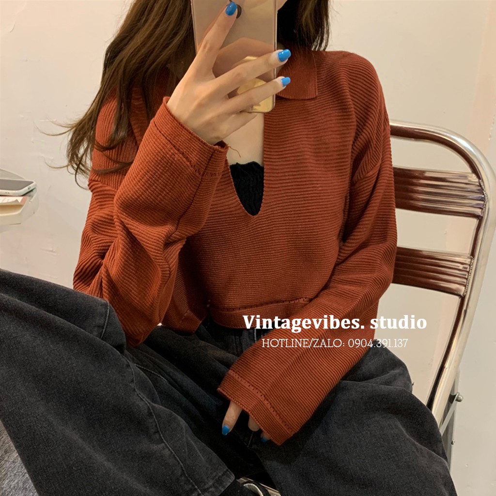 [FREESHIP] Áo croptop cổ V tay dài Ulzzang (hàng QC) - Kèm ảnh thật