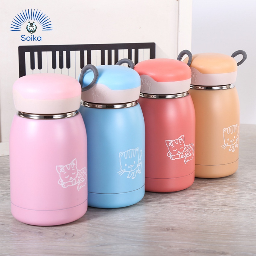 Bình Giữ Nhiệt Cute Cho Bé SOIKA ST01300 Inox 304 300ml Họa Tiết Mèo Con Nhiều Màu