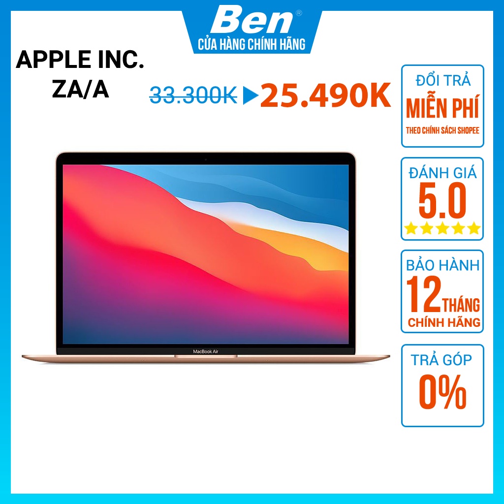 Apple MacBook Air (2020) M1 Chip, 13.3-inch, 8GB, 256GB SSD - SA/A Hàng Chính Hãng Bảo Hành Apple tại Việt Nam
