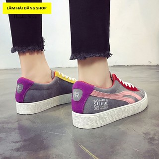 GIÀY SNEAKER NỮ DA LỘN TTS0023 ( ĐEN- XÁM}
