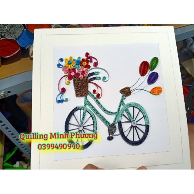 Tranh Giấy sợi Quilling xe đạp