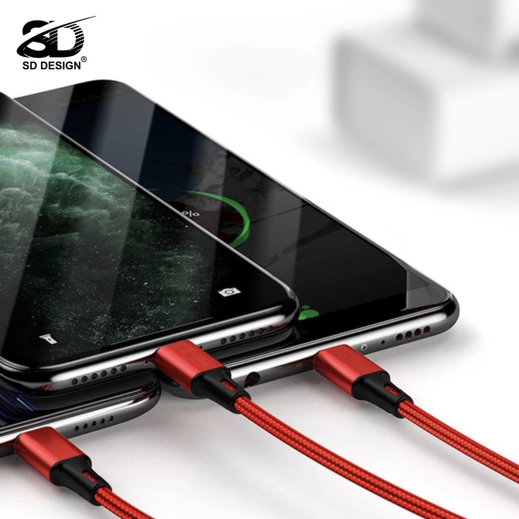 Cáp sạc 3 đầu L2 sd design dây dù đa năng 3 in 1 micro type c sạc cho tất cả các dòng máy, bảo hành