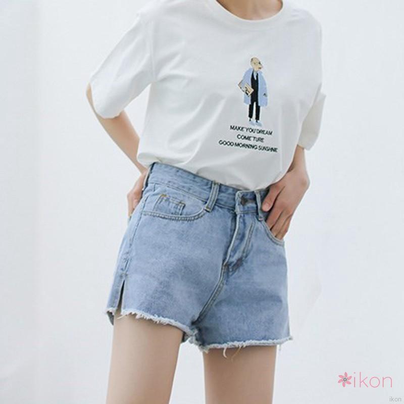 Quần short denim lưng cao dáng rộng phong cách thời trang cho nữ